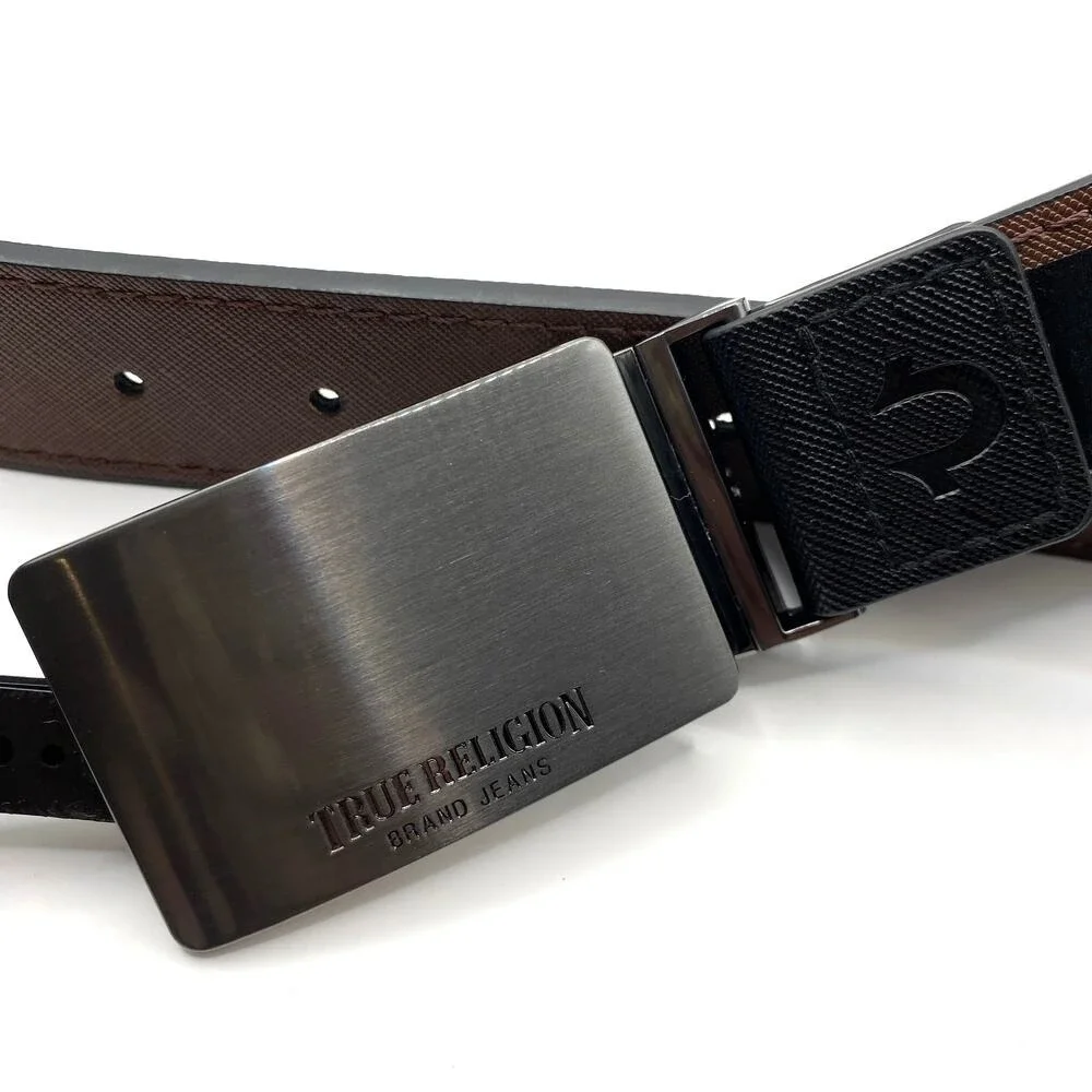 True Religion Reversible Buckle Belt Men Size 36 Black Brown Classic Preppy NWT